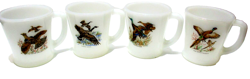VINTAGE FIRE KING GLASS MUGS SET OF 4 GAME BIRDS PHEASANT DUCK GOOSE GROUSE