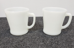 2 ANCHOR HOCKING FIRE KING WHITE MILK GLASS D HANDLE COFFEE CUPS MUGS VINTAGE