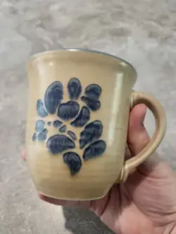VINTAGE PFALTZGRAFF FOLK ART BEIGE & BLUE STONEWARE 289 MUG USA