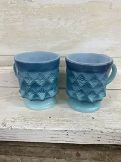 SET OF 2 VINTAGE BLUE FIRE KING ANCHOR HOCKING MUG STACKING COFFEE CUPS