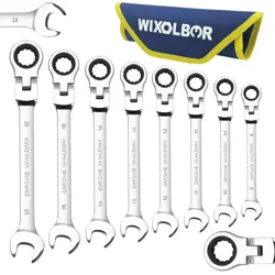 8-PIECE FLEX-HEAD RATCHETING WRENCH SET, METRIC 8-17MM COMBINATION WRENCH SET...